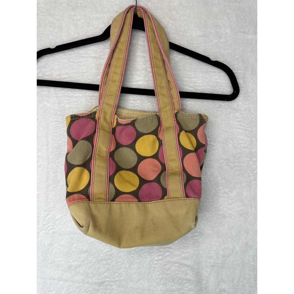 Aeropostale Y2K Tote Bag Womens Small Tan Reversible Polka Dot Canvas